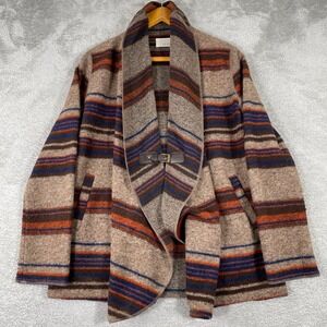Kenar Wool Blend Cardigan Jacket Womens Medium‎ Aztec Boho Striped Wrap Buckle